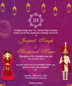Royal Elephant Theme Punjabi Wedding Invitation Card
