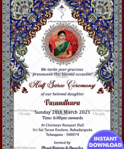 Royal Traditional Half Saree Function Invitation Card with Photo frame