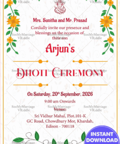 Simple Floral Dhoti Ceremony Invitation Card