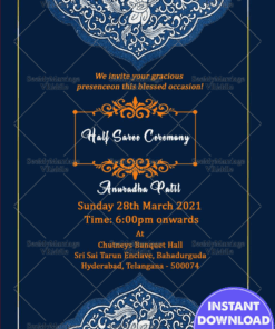 Simple Half Saree Invitation Card With Blue Theme