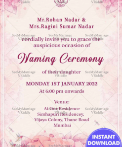 Simple Light Pink Theme Naming Ceremony Invitation Card