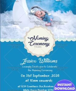 Simple Pattren Naming Invitation Card With Sky Blue Theme