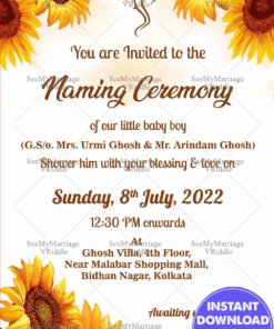 Sunflower Theme Namkaran Invitation Card