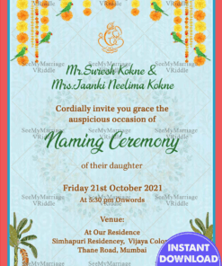 Traditional Simple Naming Ceremony Invitation Card In Sky Blue Theme With Orange Border