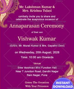 Vintage Pink Theme Mango Leaf Designed Annaprasan Ceremony Invitation Card