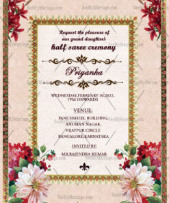 Floral Design Half Saree Invitation Card