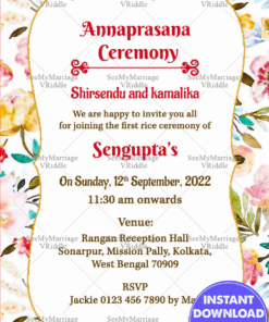 Annaprashan Invitation Card With Watercolour Floral Flowers Background