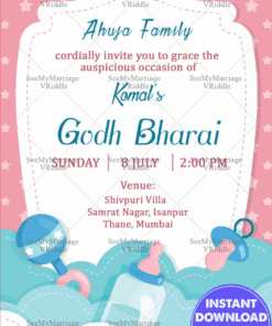 Arc Frame With Star Godh Bharai Invitation Card Pink And Blue Theme