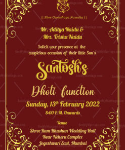 Floral Ornament Decoration Dhoti Ceremony Invitation Card