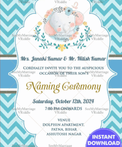 Happy Elephant Naming Ceremony Invitation Card