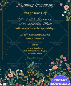 Naming Ceremony Invitation Card With Perssian Blue & Birds Theme