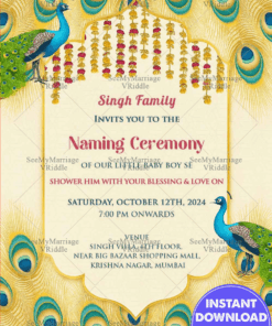 Peacock Design Royal Naming Ceremony Card