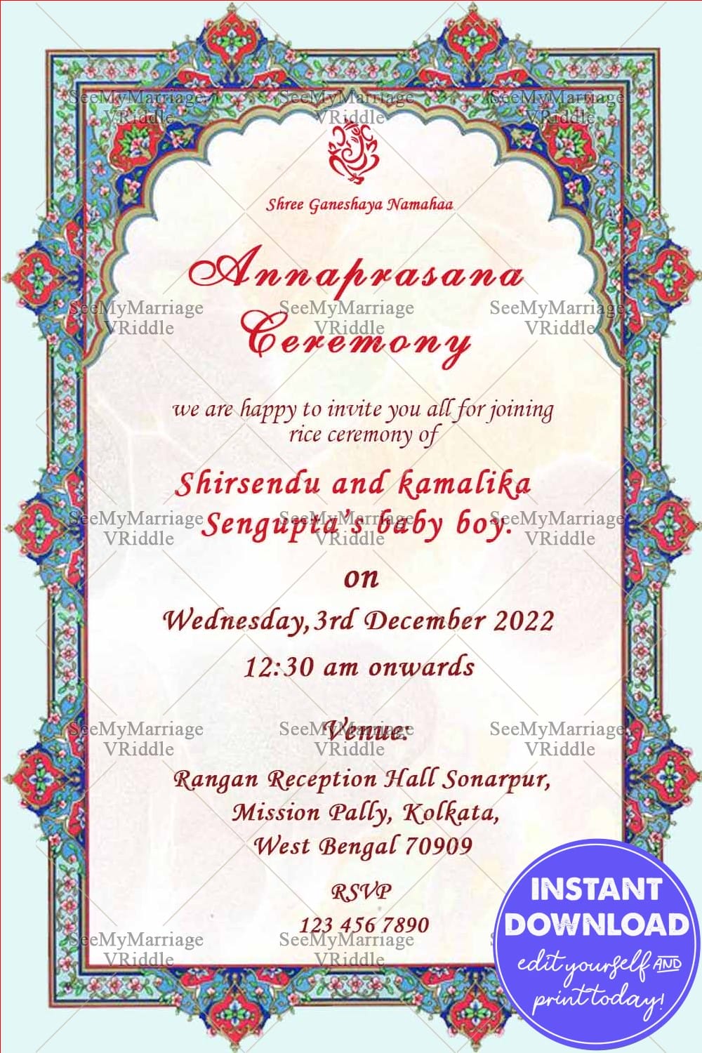 Simple Floral Flowers Annaprashan Invitation Card