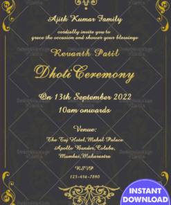 Simple Traditional Dhoti Ceremony Invitation Card With Gray Theme