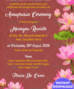 Traditional Brown Theme Annaprasan Invitation Card Decorated With Lotus Flowers
