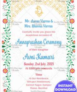 Traditional Floral Elements Annaprasana Invitation Card Light Green Theme