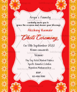 Simple Dhoti Ceremony Invitation Card With Red & Yellow Theme