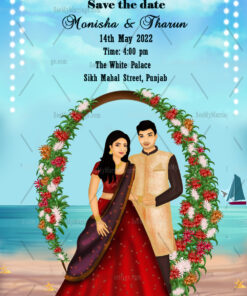 Cute Couple & Sea Theme Wedding Invitation Card