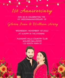 Royal String Lignts Pink Theme With Cute Couple Anniversary Gif Invitation Card | ID: 11886 | ID: 11937