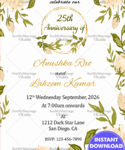 Simple Floral Flowers Background Theme Anniversary Invitation Card
