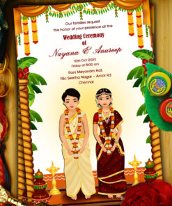 Traditional Brahmin Couple Theme Wedding Invitation Card