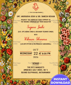 Beautiful Floral Flowers Theme Nepali Wedding Invitation Card