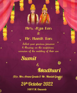 Decorative Curtain And Floral Toran Theme Odia Wedding Card
