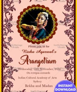 Floral Background Pink Theme Arangetram Invitation Card