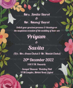 Floral Boarder Dark Theme Gujarati Wedding Invitation Card