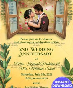 Greenery Leaf With Wooden Window 2nd Anniversary Invitation Card