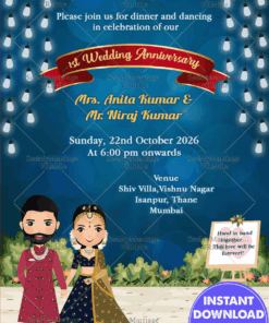 Hanging Bulb And Green Bushes 1st Anniversary Invitation Card