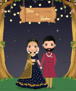 Cute Couple And Hanging Bulb Odia Wedding Invitation With Night Background Theme