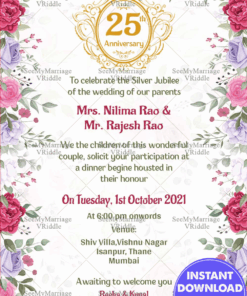 Rose Floral With White Background Theme 25th Anniversary Invitation Card