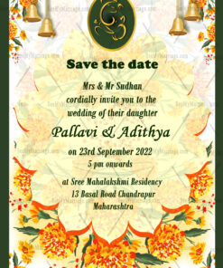 Traditional Floral Flowers Cream & Yellow Theme Wedding Invitation Card