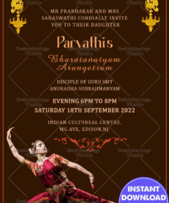 Simple Traditional Brown Theme Arangetram Invitation Card