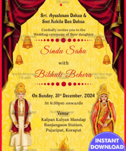 Simple Traditional Yellow & Maroon Theme Odiya Wedding Invitation Card