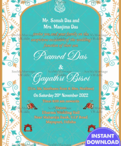 Sky Blue Theme And Mandala Design Nepali Wedding Invitation Card With Golden Border