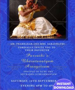 Traditional Blue Theme Arangetram Invitation Card