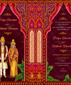 Traditional Design Maroon Theme With Cute Couple Odiya Wedding Invitation Card