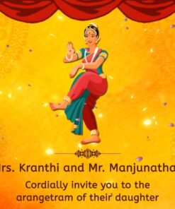 Traditional Mudra Theme Arangetram Invitation Video In Red And Orange Background