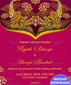 Traditional Peacock Pink Theme Gujarati Wedding Invitation Card