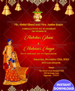 Traditional Red Theme Gujarati Wedding Invitation Card