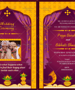 Traditional Yellow & Purple Theme Odiya Wedding Invitation Card