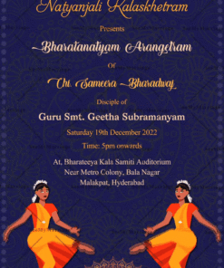Navy Blue Theme Arangetram Invitation Gif With Bharatanatyam Dance Pose Illustration