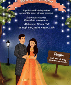 Royal String Lights With Cute Couple Theme Wedding Invitation Card