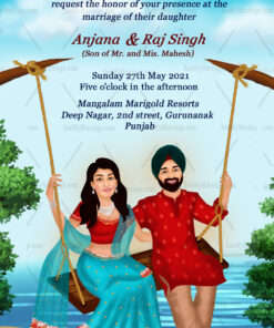 Beautiful Nature With Cute Couple Theme Wedding Invitation Card