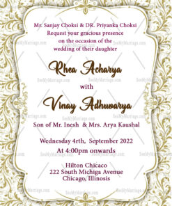 Simple Floral Design Cream & White Theme Gujarati Wedding Invitation Card