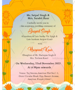 Traditional Mandap & Lotus Theme Punjabi Wedding Invitaion Card