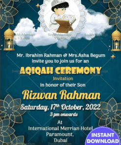 Islamic Lantern Theme Aqiqah Invitation Card
