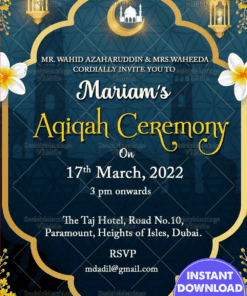 Blue Theme Muslim Aqiqah Ceremony Invitation Card